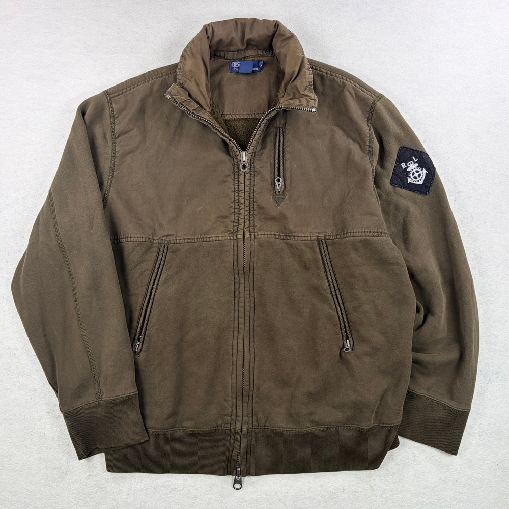 Polo Ralph Lauren Mens XL Full Zip Olive Green Military Zip Up Hooded Jacket